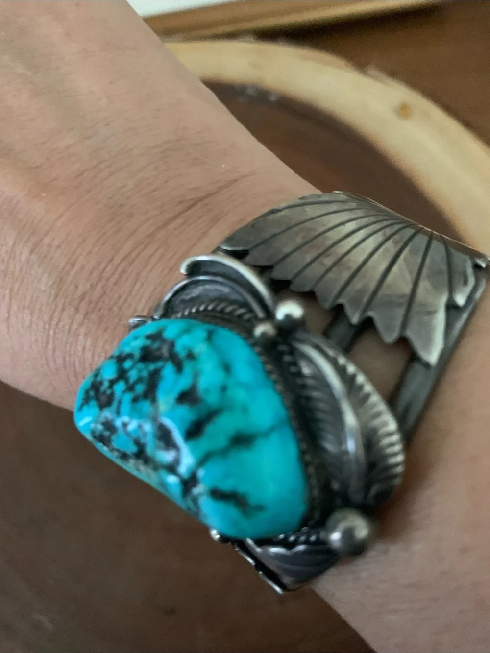 Vintage Turquoise Cuff
Bracelet Navajo Style Sterling
Silver Signed J Charley - Picture 4 of 11